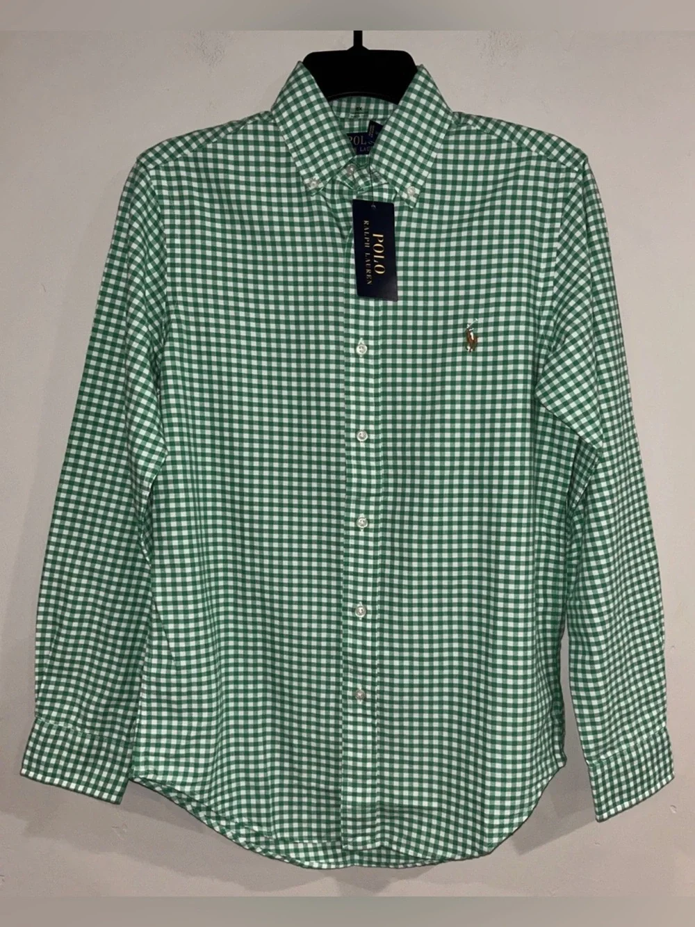 Polo Ralph Lauren Gingham Long Sleeves Button Down Shirt Green/White Sz XS NWT